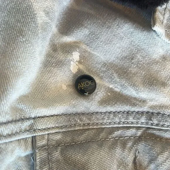 Akoo Light Gray Acid Washed and Paint Splatter Design Denim Jacket ~ Size XL - Picture 6 of 11